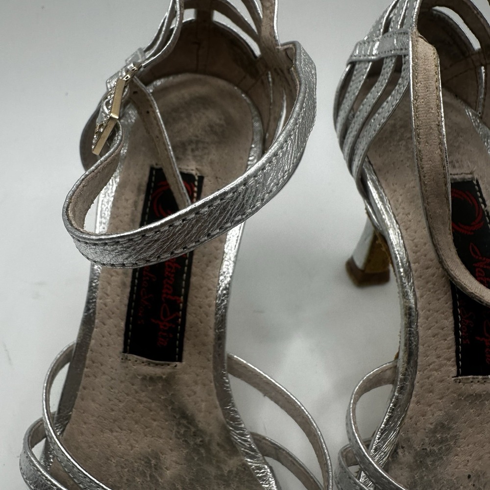 Natural Spin Strappy Tango Heels Dance Shoes Silver Women's Size 5.5 MSRP $106 - Picture 4 of 15